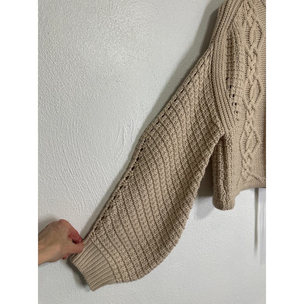 Gianni Bini Oversized Crop Chunky Cable Knit Fishermen Sweater M Cream Designer - Picture 2 of 13